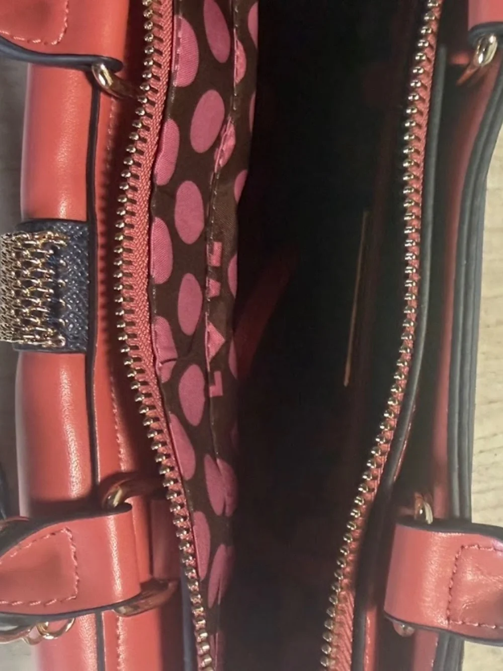 Nicole Lee USA Colorblock Satchel Handbag Navy Coral Pink Vegan Leather